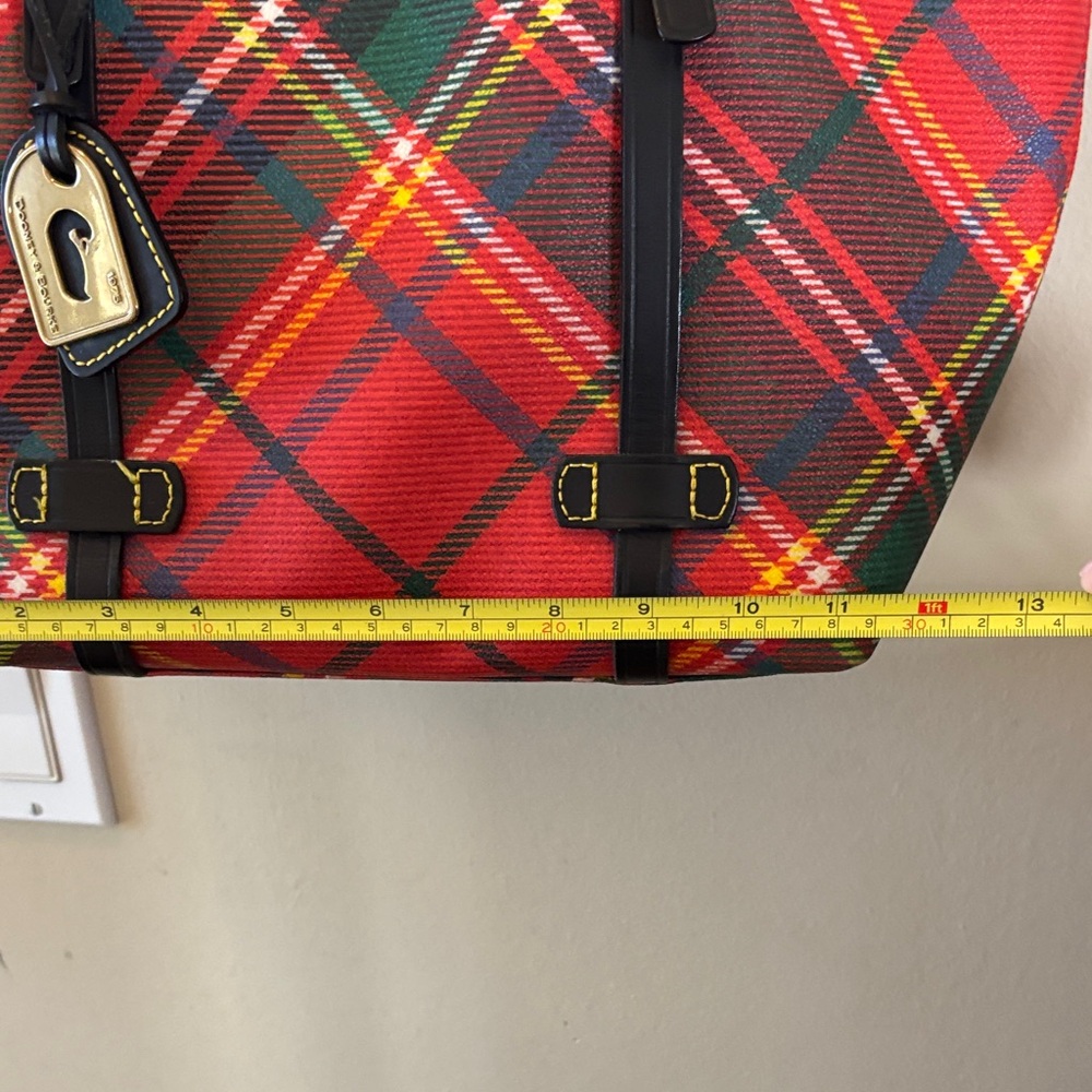 DOONEY & BURKE  Tartan Plaid Tote Bag with Black Trim - Red Multi - Picture 4 of 13